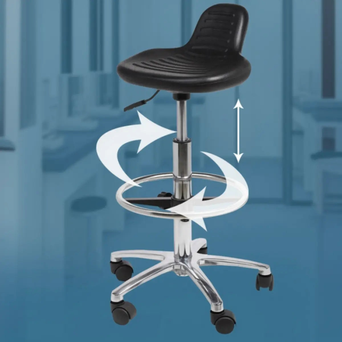 Modern Black Alloy Low Back Office Stool with Casters