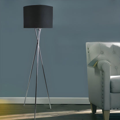 Modern Black Drum Shade Tripod Metal Floor Lamp