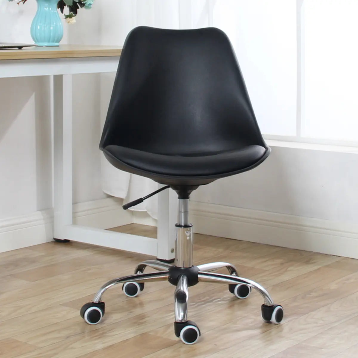 Modern Black Ergonomic Office Stool Wheels Adjustable Height