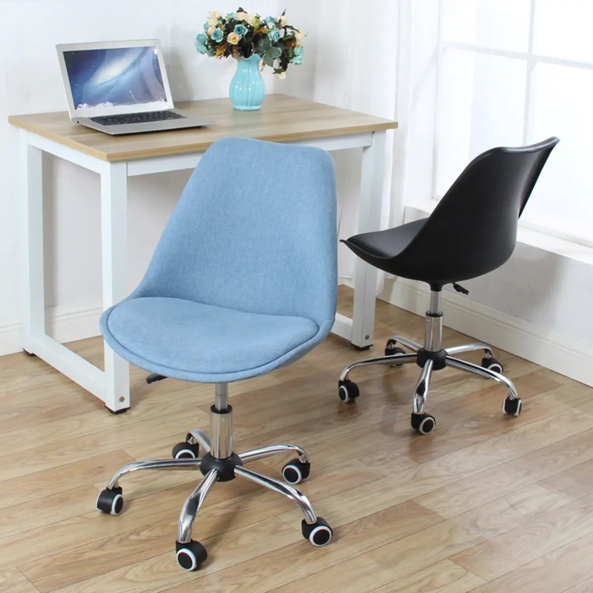 Modern Black Ergonomic Office Stool Wheels Adjustable Height