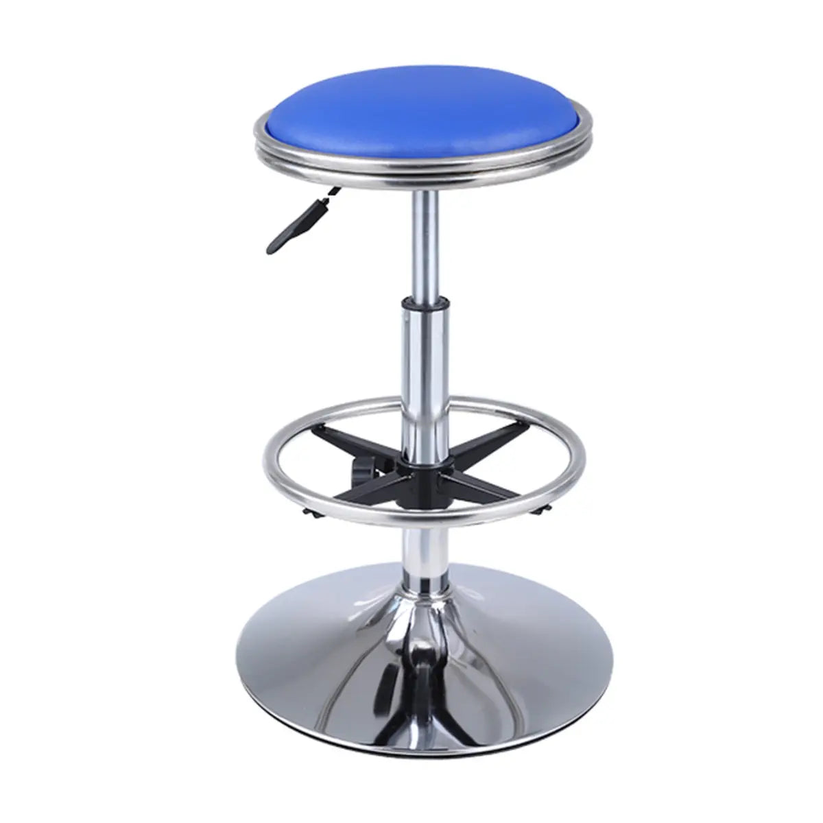 Modern Blue Round Alloy Office Stool Backless Leather Seat