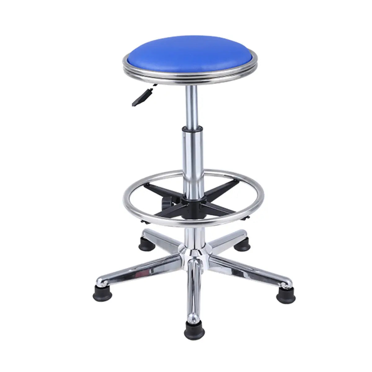 Modern Blue Round Alloy Office Stool Backless Leather Seat