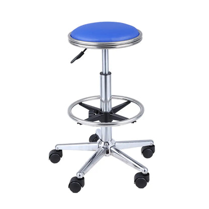 Modern Blue Round Alloy Office Stool Backless Leather Seat