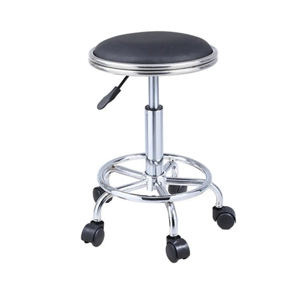 Modern Blue Round Alloy Office Stool Backless Leather Seat