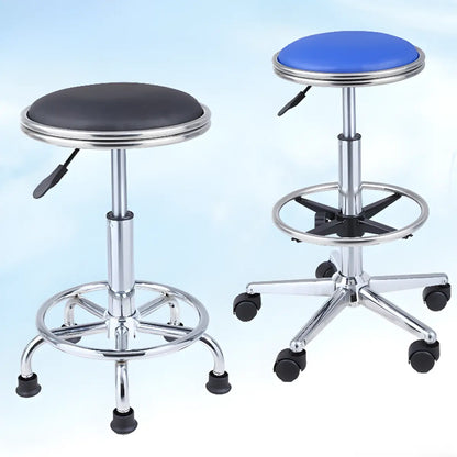 Modern Blue Round Alloy Office Stool Backless Leather Seat