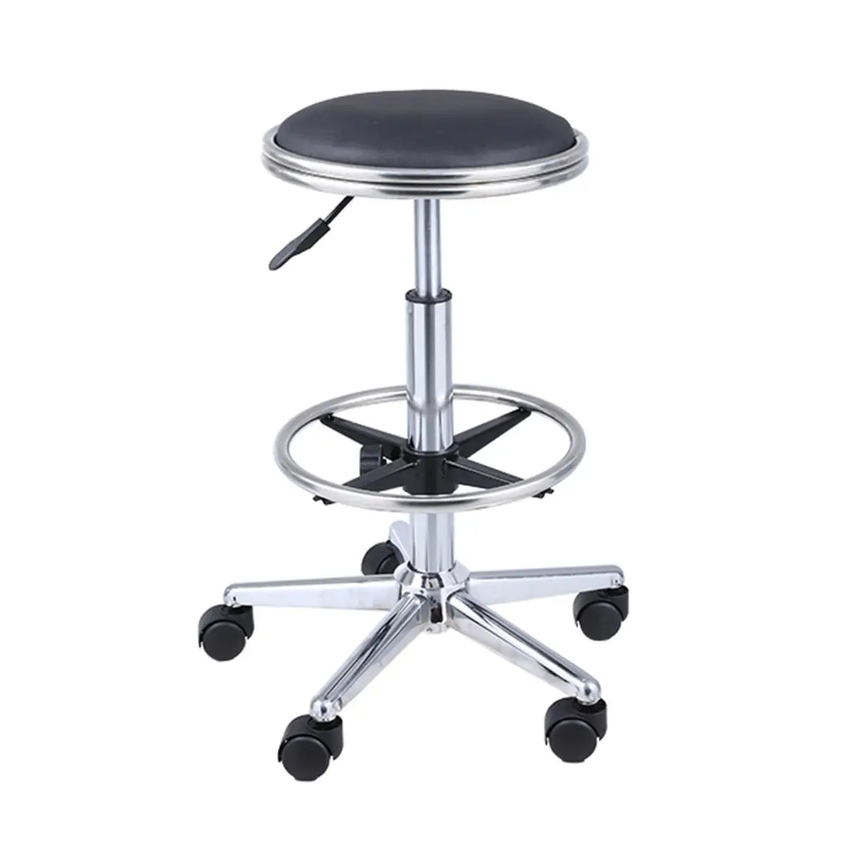 Modern Blue Round Alloy Office Stool Backless Leather Seat