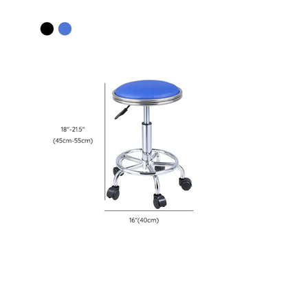 Modern Blue Round Alloy Office Stool Backless Leather Seat