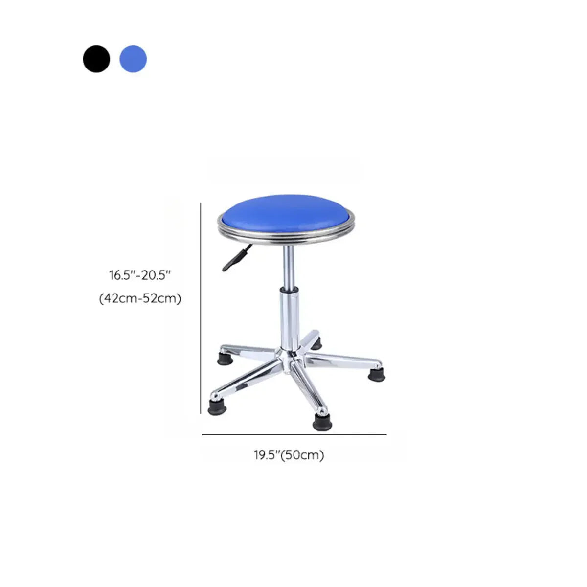 Modern Blue Round Alloy Office Stool Backless Leather Seat