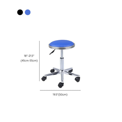 Modern Blue Round Alloy Office Stool Backless Leather Seat