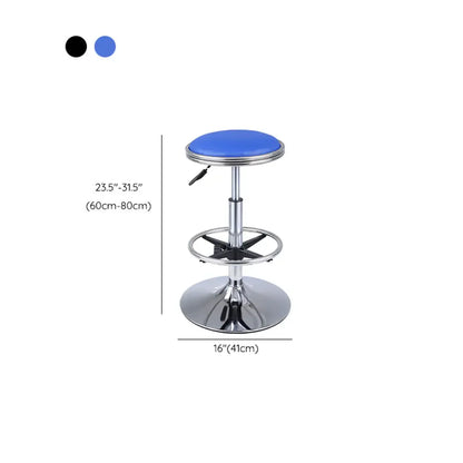 Modern Blue Round Alloy Office Stool Backless Leather Seat