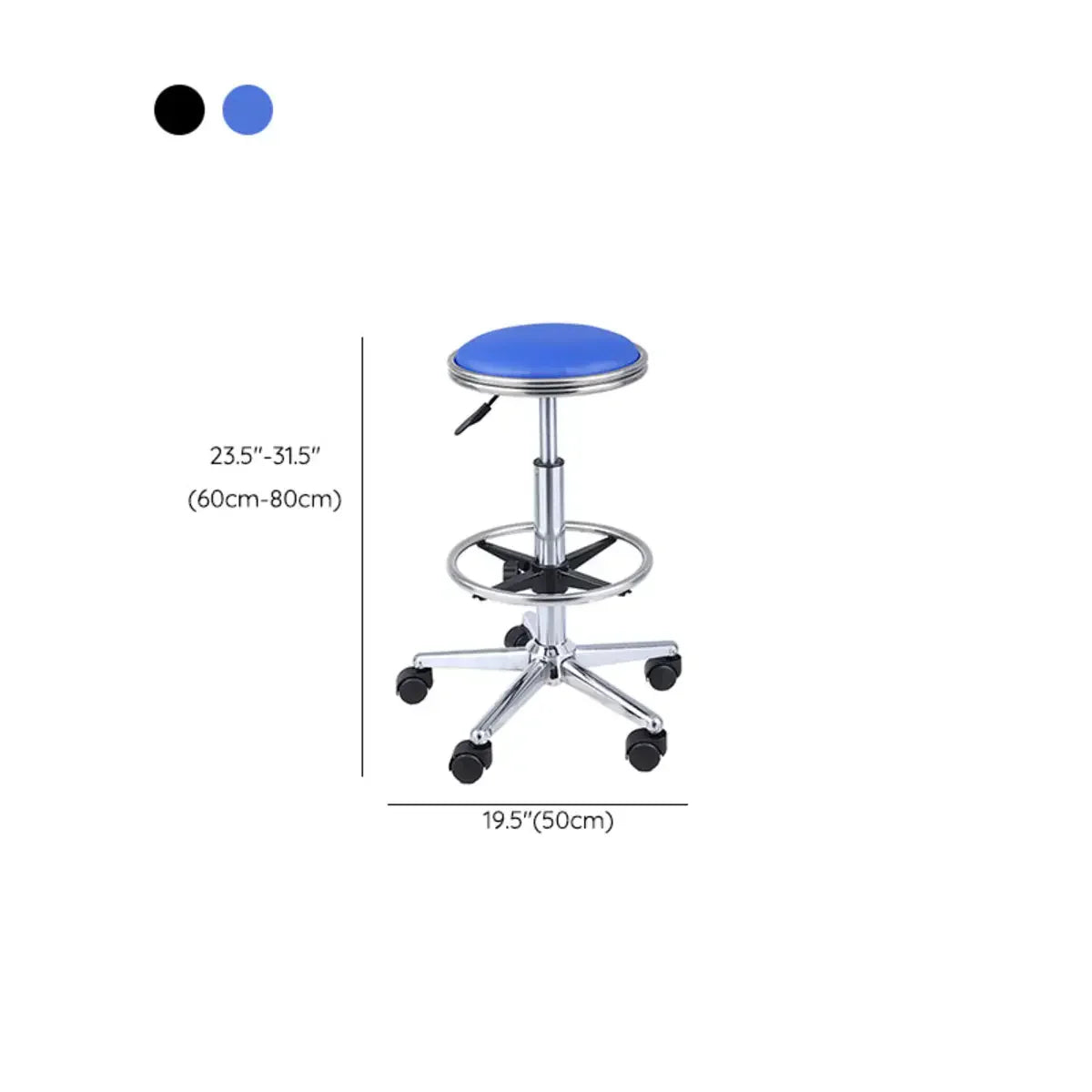 Modern Blue Round Alloy Office Stool Backless Leather Seat