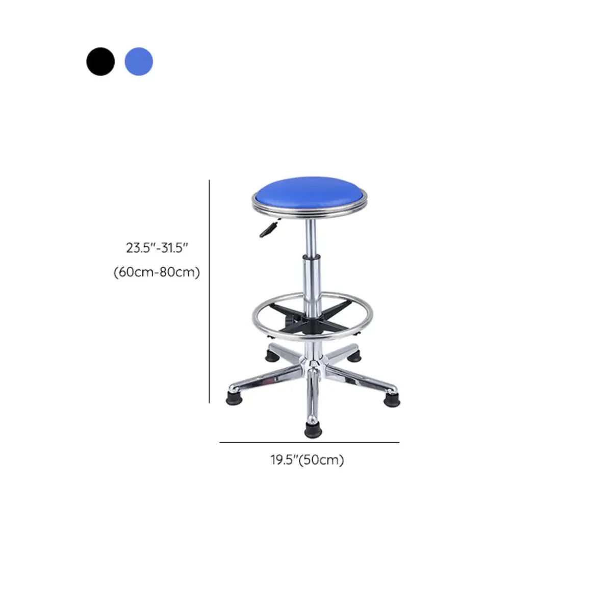 Modern Blue Round Alloy Office Stool Backless Leather Seat