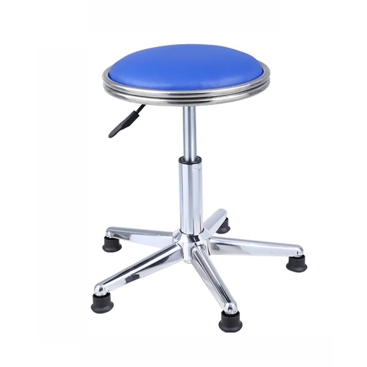 Modern Blue Round Alloy Office Stool Backless Leather Seat