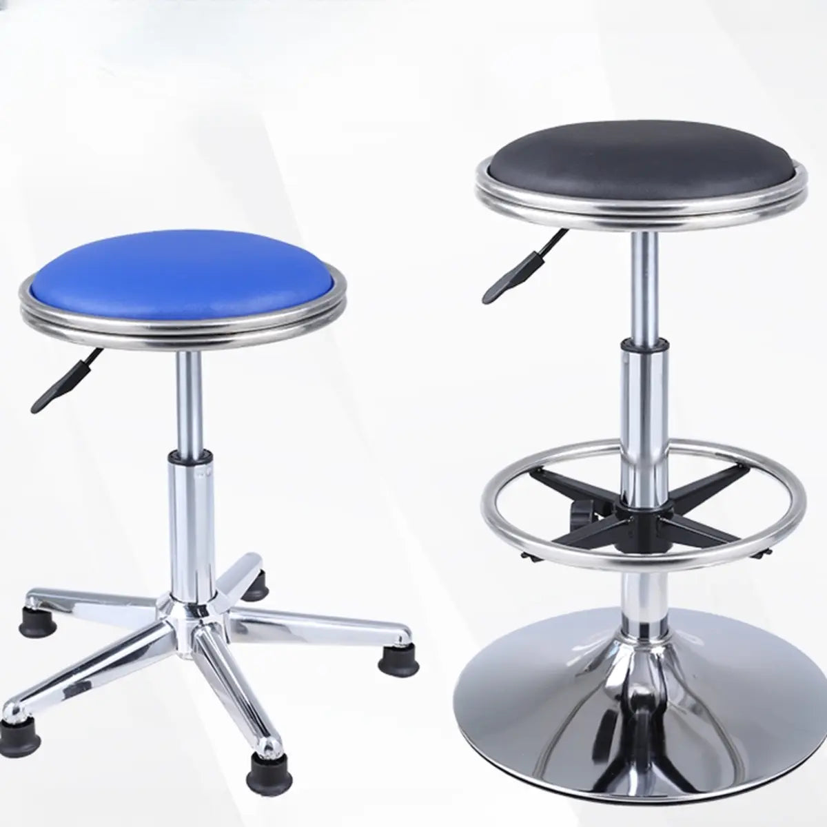 Modern Blue Round Alloy Office Stool Backless Leather Seat