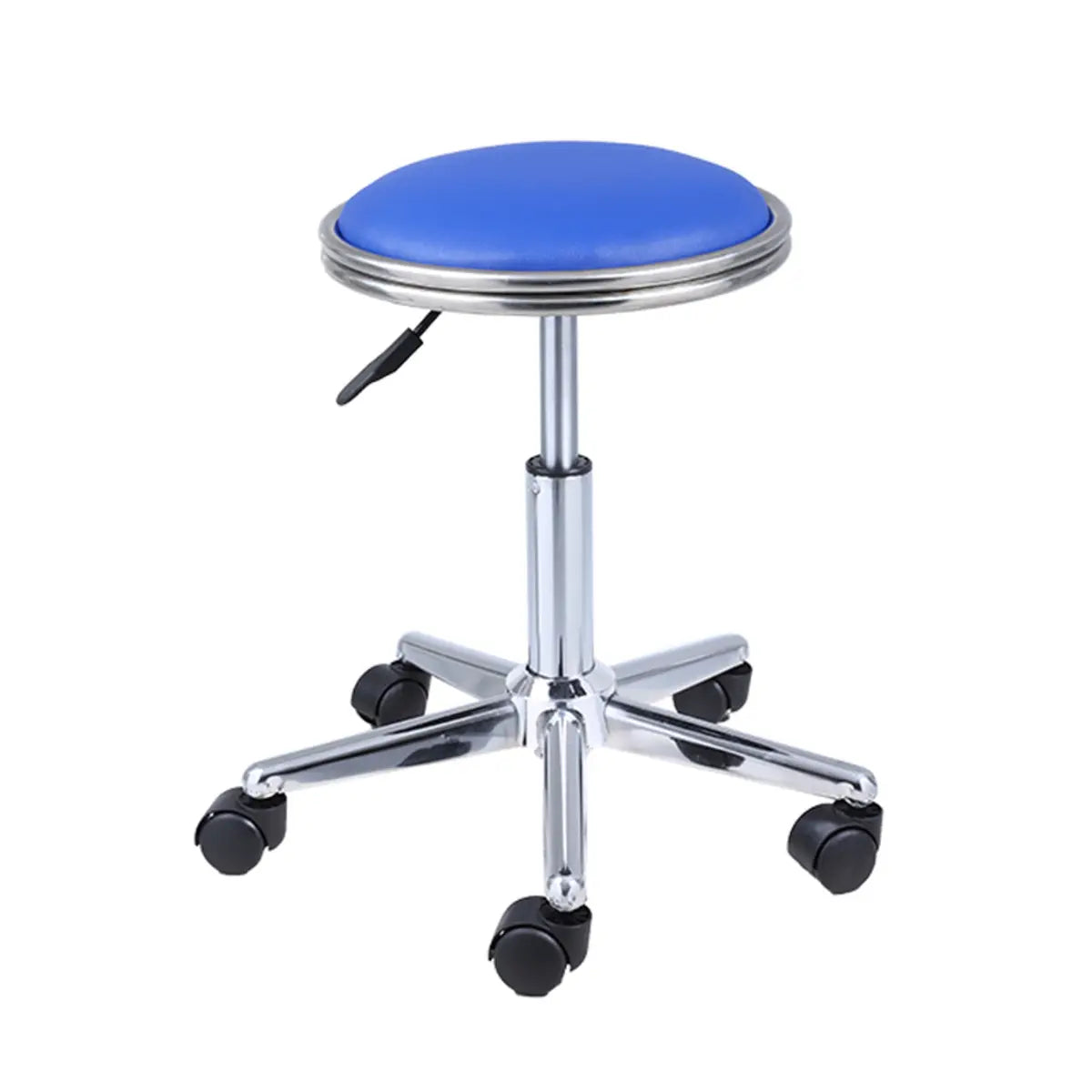 Modern Blue Round Alloy Office Stool Backless Leather Seat