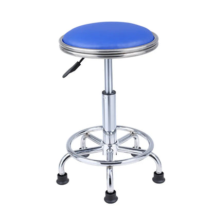 Modern Blue Round Alloy Office Stool Backless Leather Seat