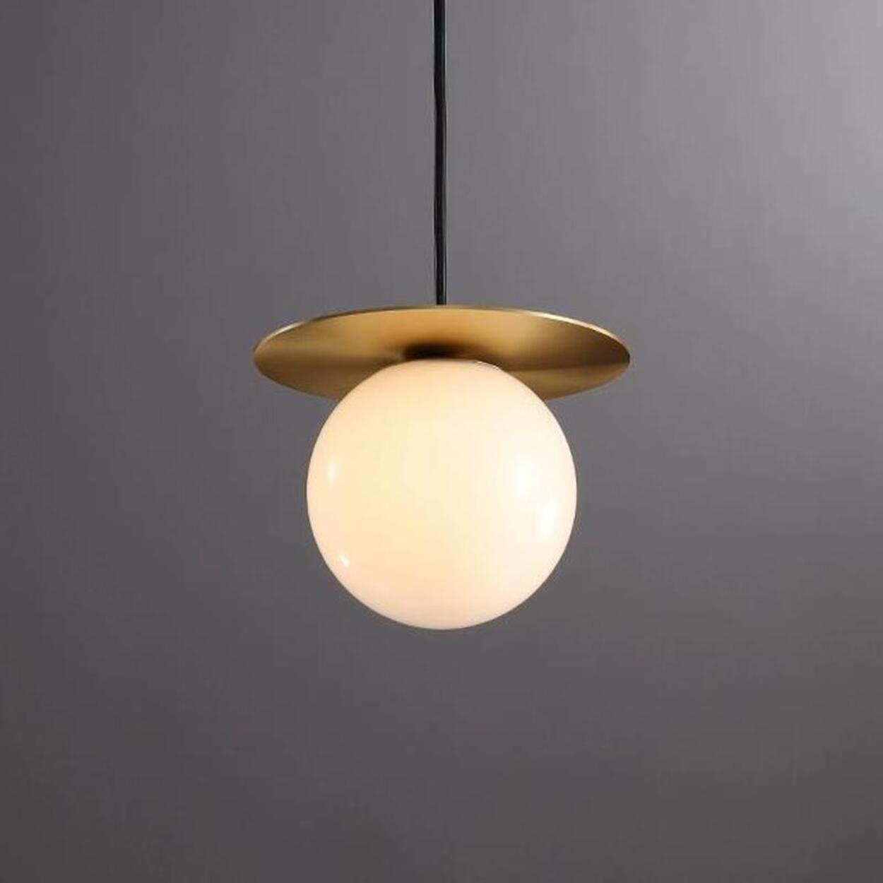 Modern Brass Disc White Glass Globe Pendant Light