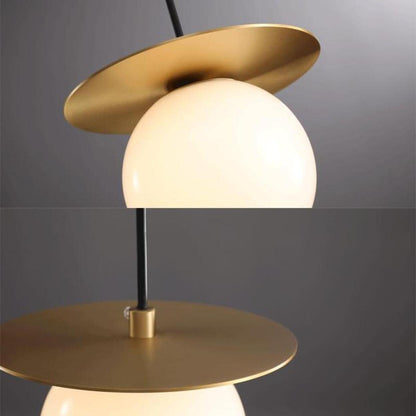 Modern Brass Disc White Glass Globe Pendant Light