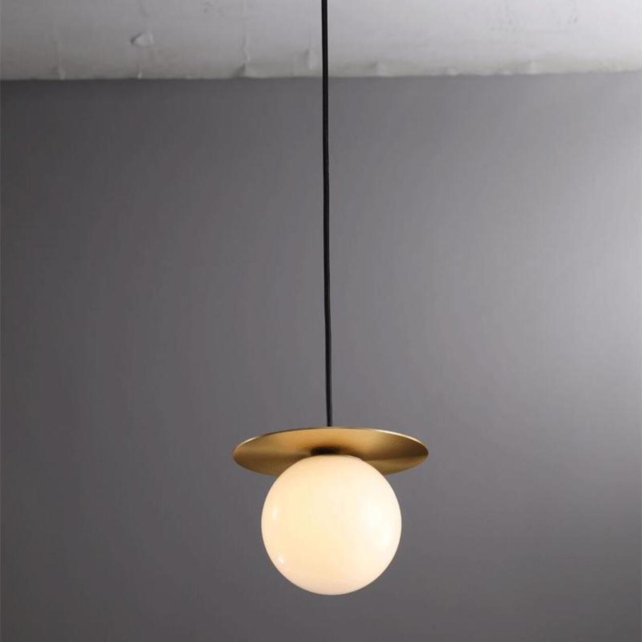 Modern Brass Disc White Glass Globe Pendant Light