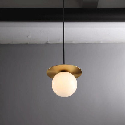 Modern Brass Disc White Glass Globe Pendant Light