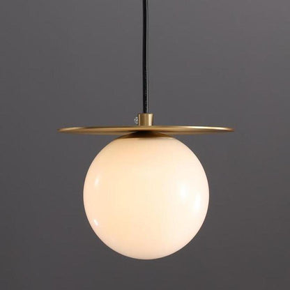 Modern Brass Disc White Glass Globe Pendant Light