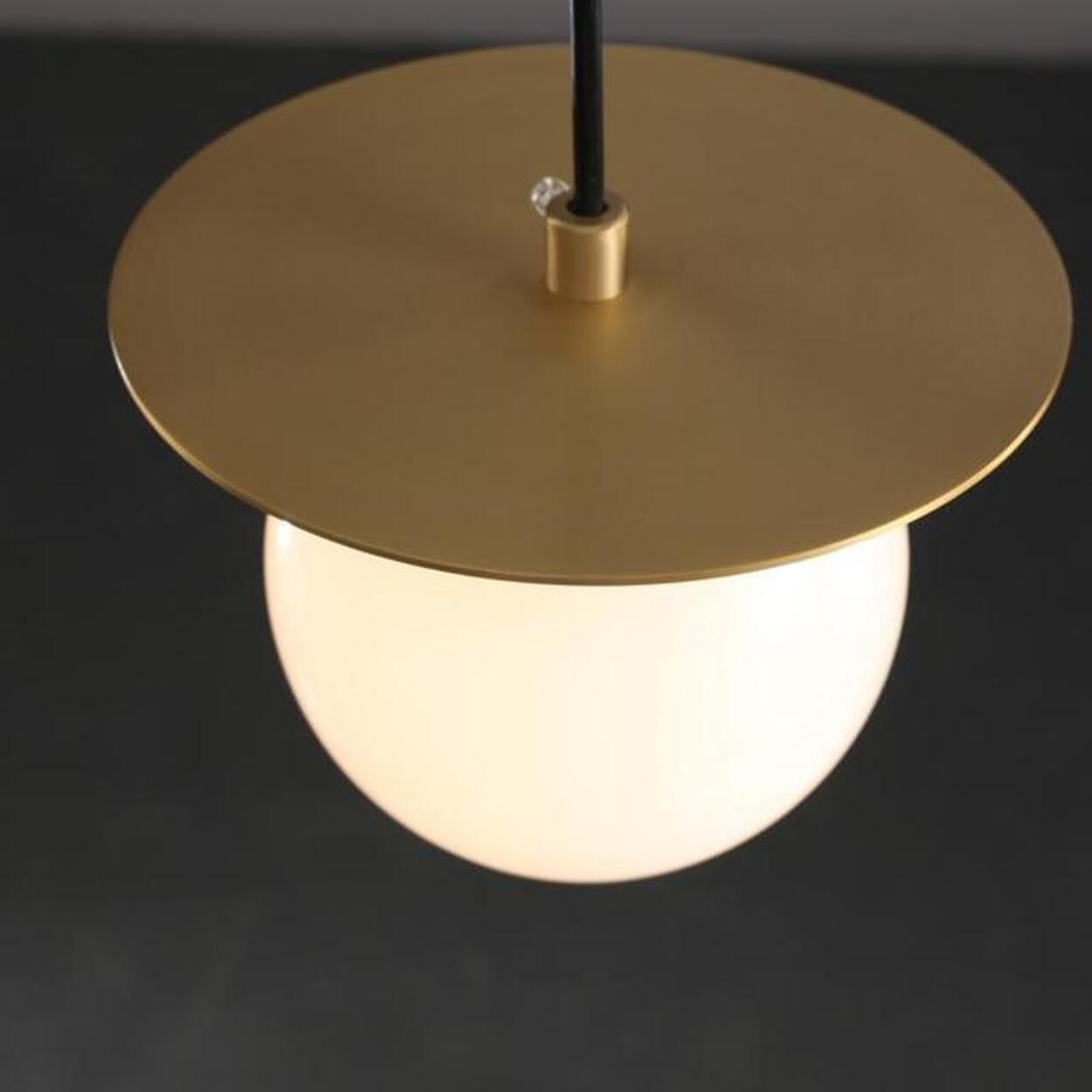 Modern Brass Disc White Glass Globe Pendant Light