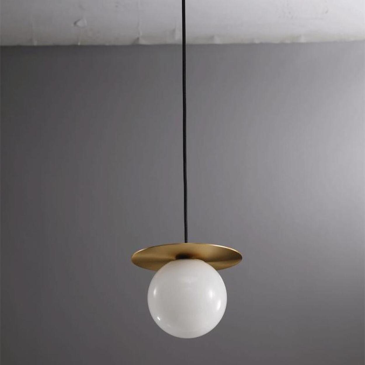 Modern Brass Disc White Glass Globe Pendant Light