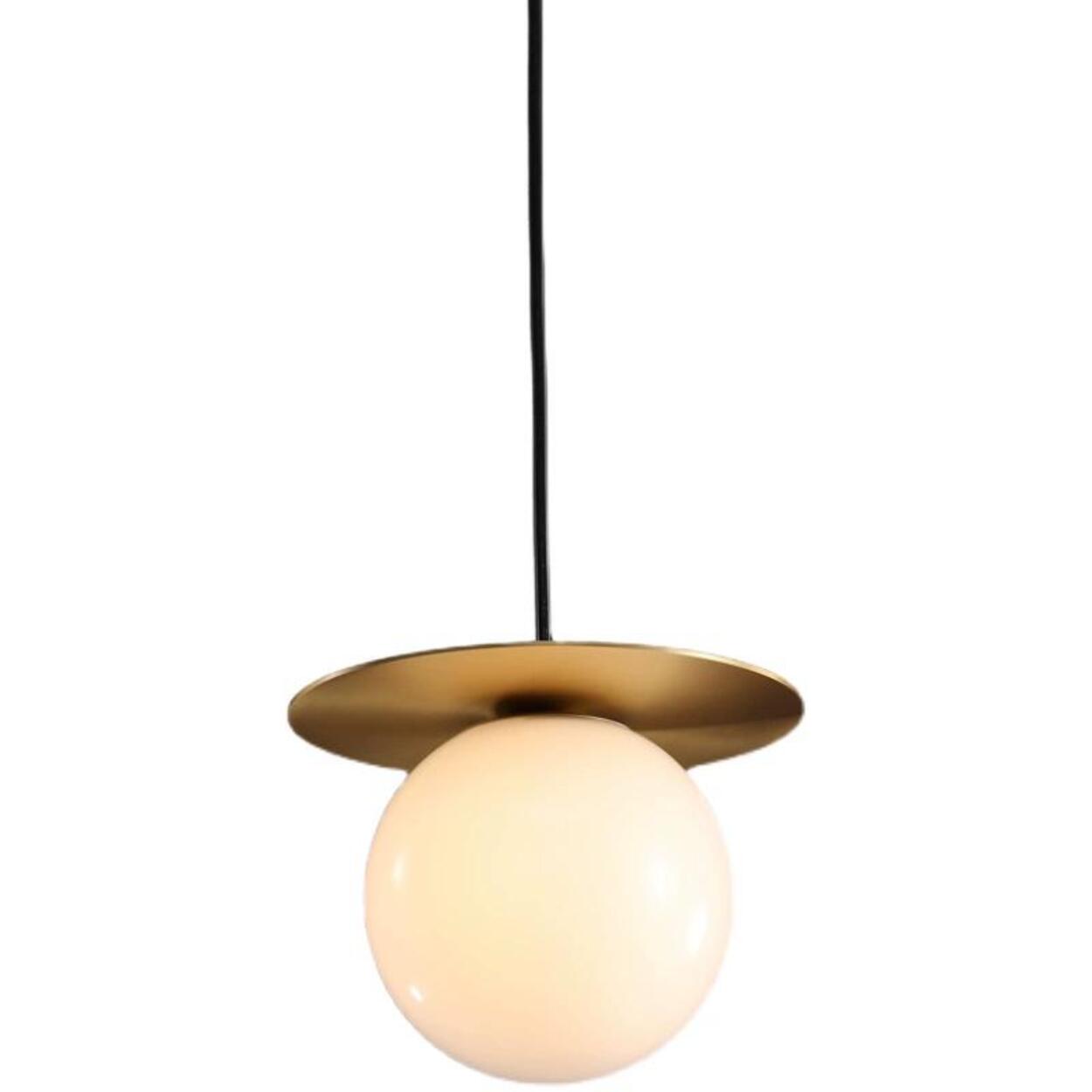 Modern Brass Disc White Glass Globe Pendant Light