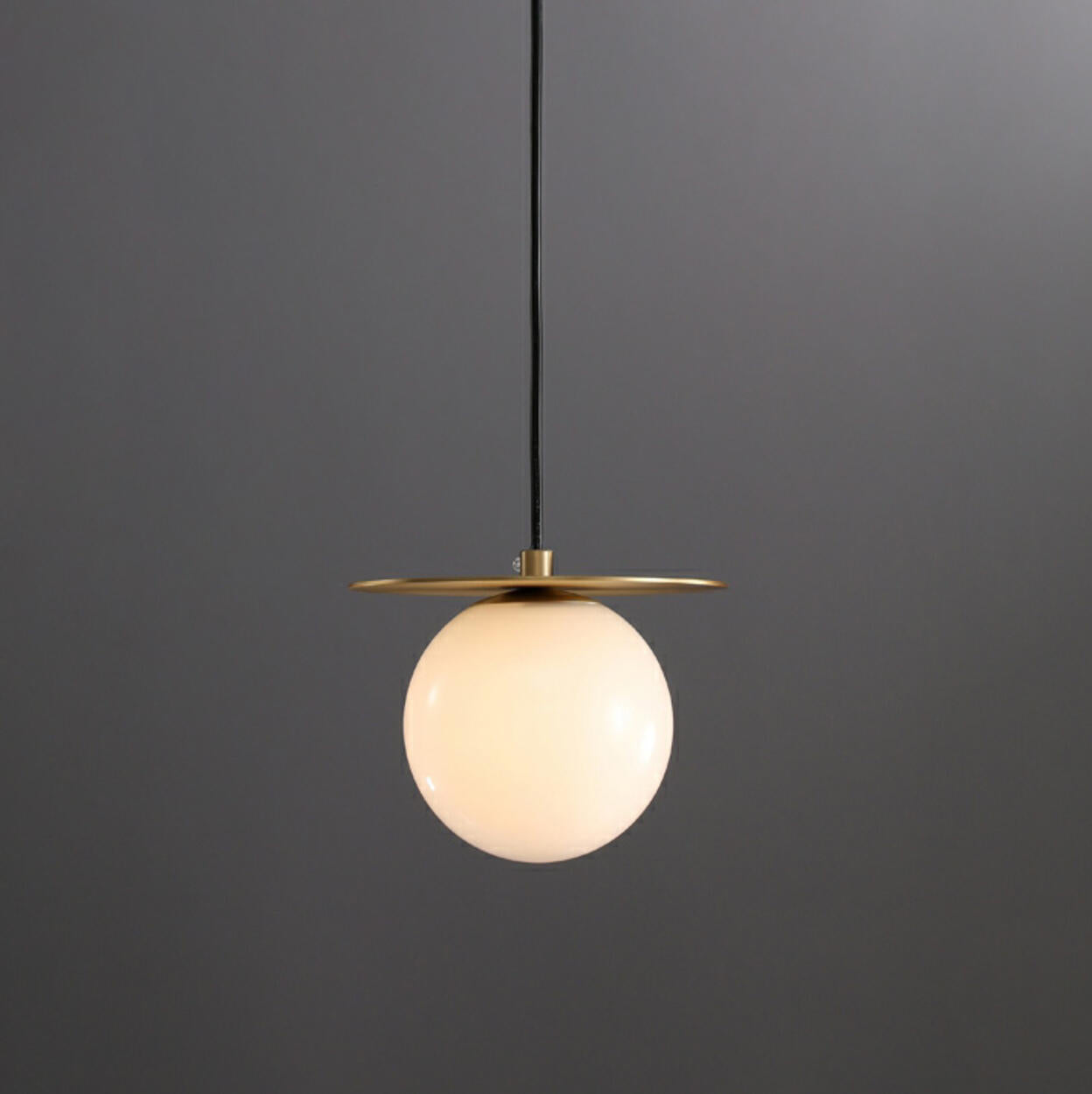 Modern Brass Disc White Glass Globe Pendant Light