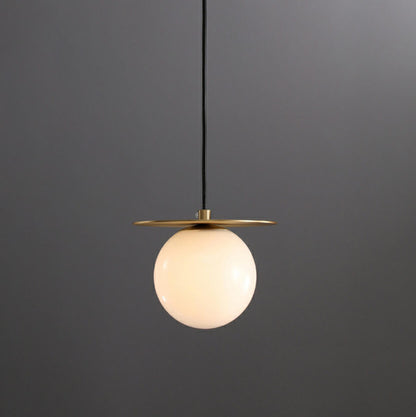 Modern Brass Disc White Glass Globe Pendant Light