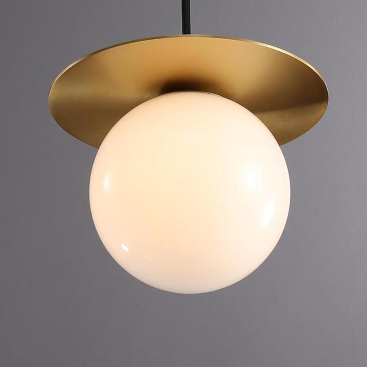 Modern Brass Disc White Glass Globe Pendant Light