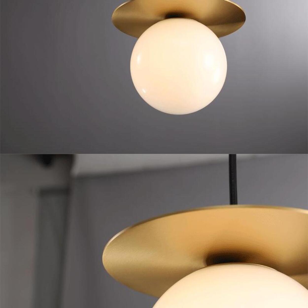 Modern Brass Disc White Glass Globe Pendant Light