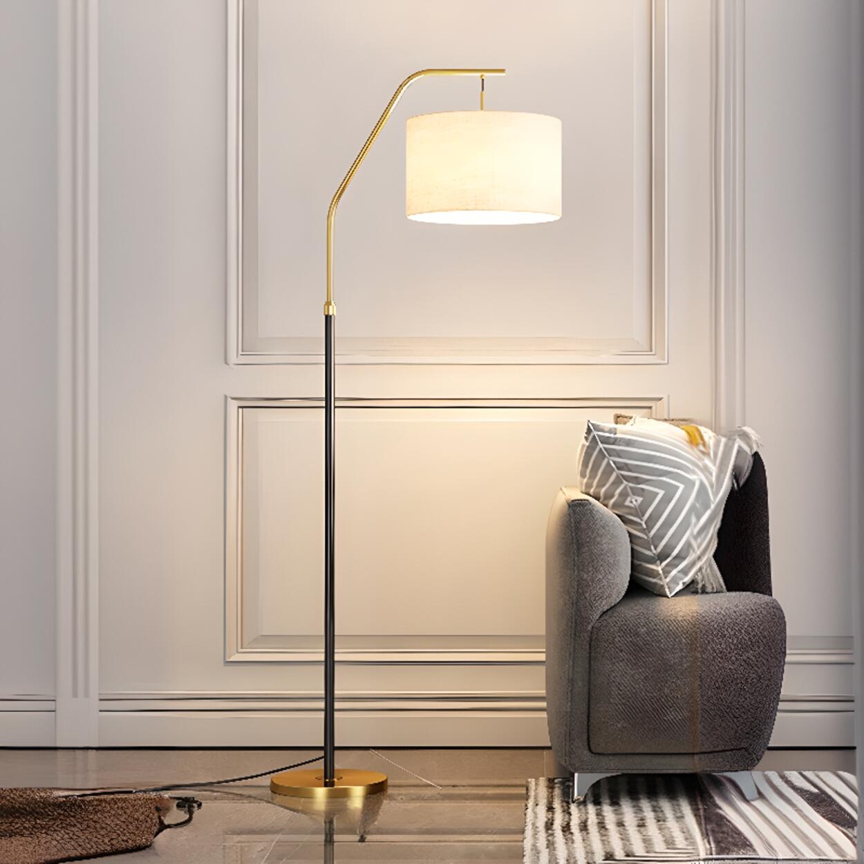 Modern Brass Drum Flexible Height Floor Lamp Foot Switch