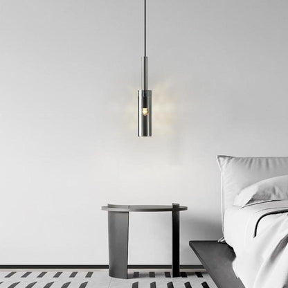 Modern Chrome Clear Glass Cylinder Bedroom Pendant Light