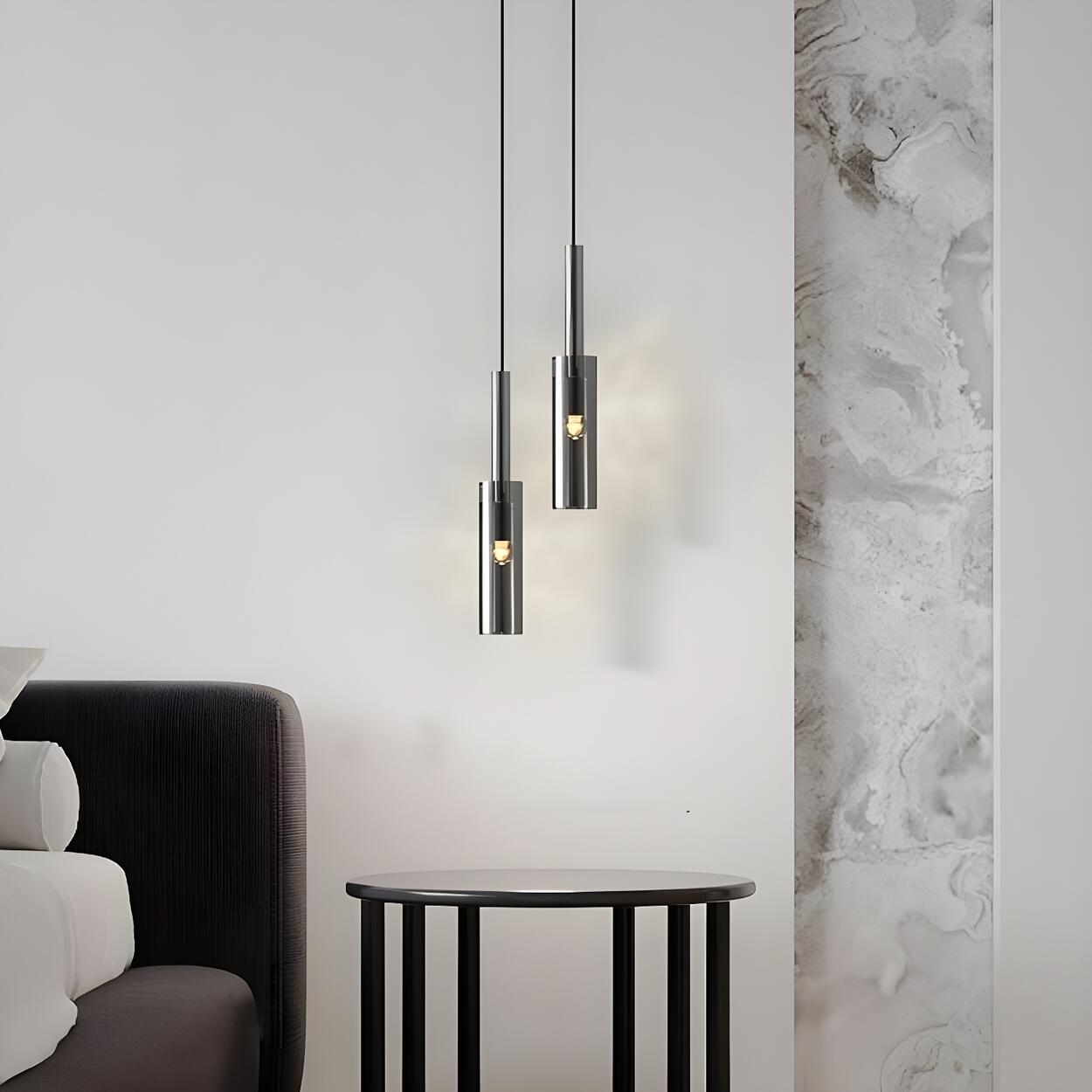 Modern Chrome Clear Glass Cylinder Bedroom Pendant Light