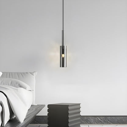 Modern Chrome Clear Glass Cylinder Bedroom Pendant Light