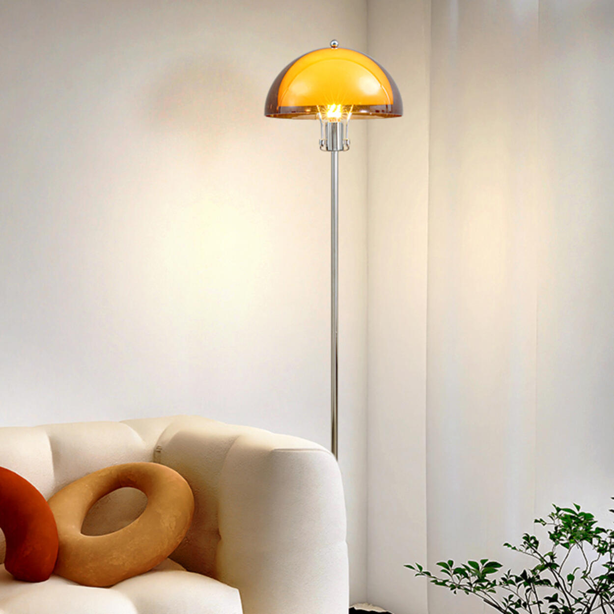 Modern Clear Dome Shade and Chrome Metal Floor Lamp