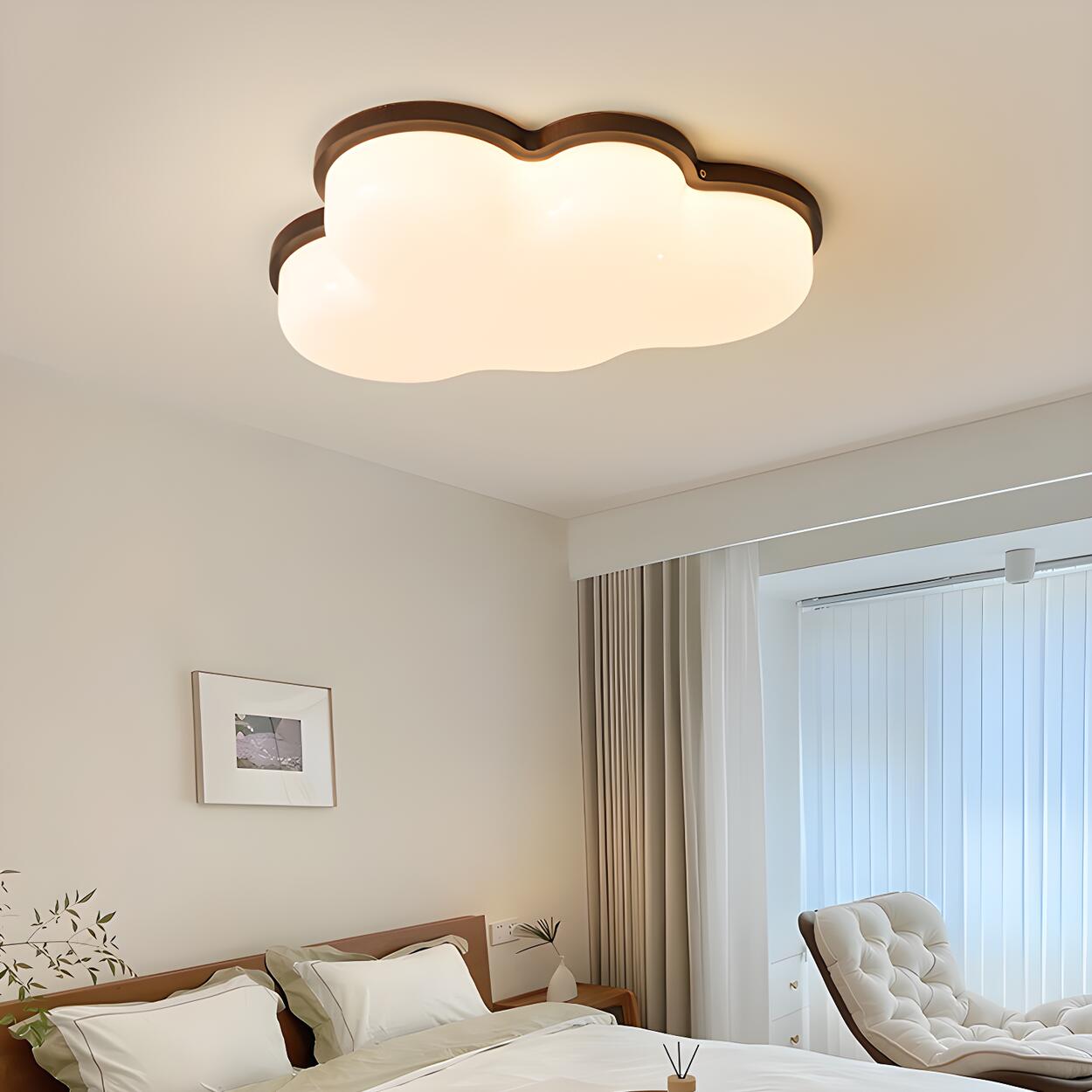 Modern Cloud-Shaped Wood Resin Flush Mount Ceiling Lamp