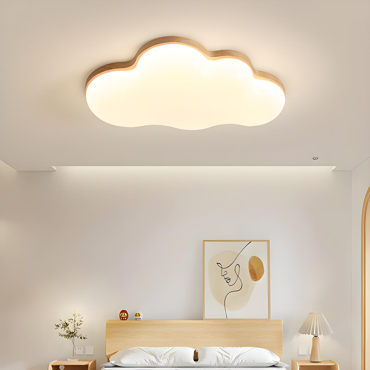 Modern Cloud-Shaped Wood Resin Flush Mount Ceiling Lamp