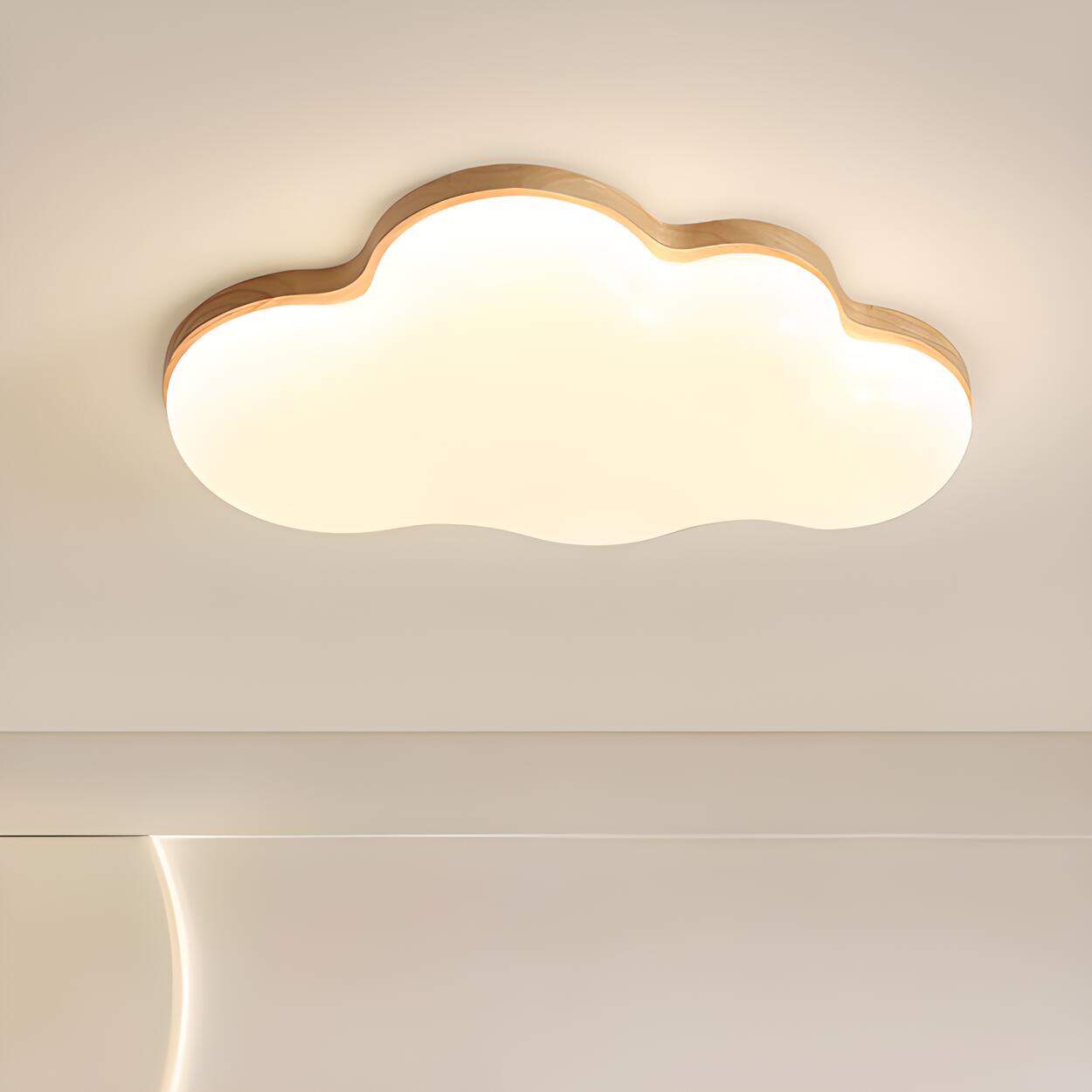 Modern Cloud-Shaped Wood Resin Flush Mount Ceiling Lamp