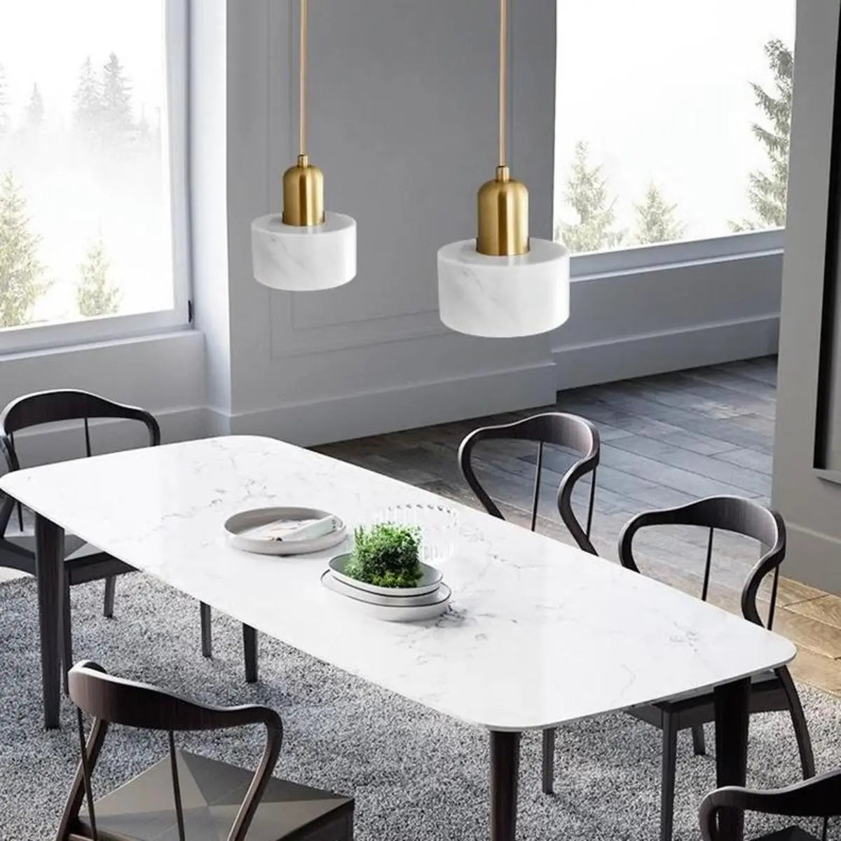 Modern Cylinder Marble Dining Room Pendant Light