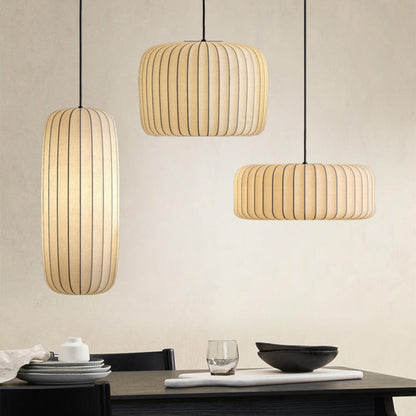 Modern Cylinder White Fabric Pendant Light Flexible Length