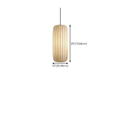 Modern Cylinder White Fabric Pendant Light Flexible Length