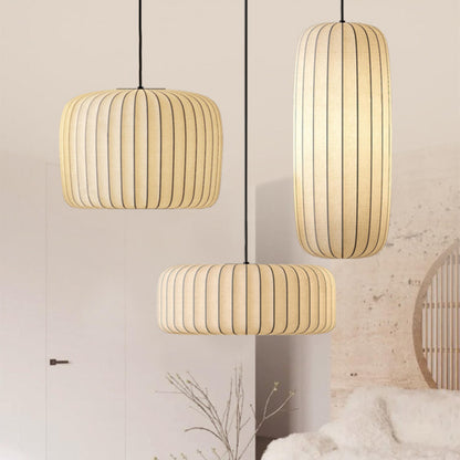 Modern Cylinder White Fabric Pendant Light Flexible Length