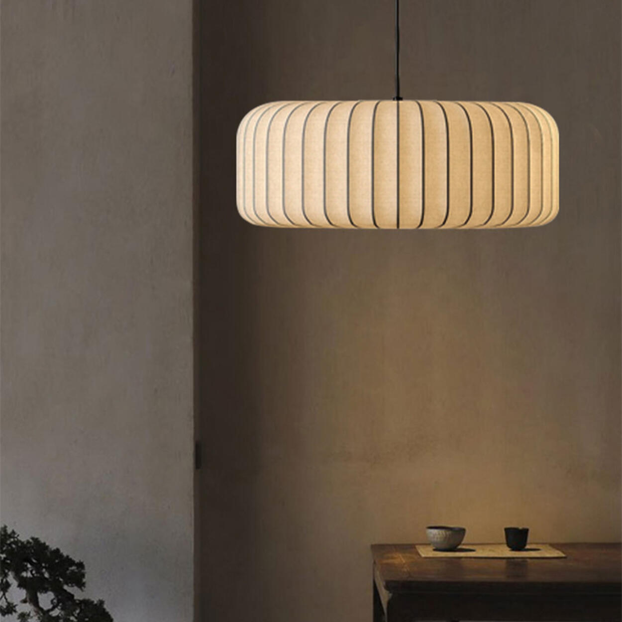 Modern Cylinder White Fabric Pendant Light Flexible Length