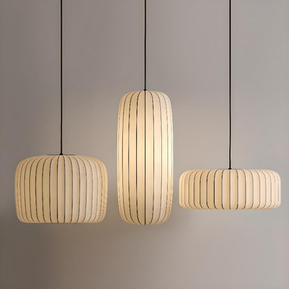 Modern Cylinder White Fabric Pendant Light Flexible Length