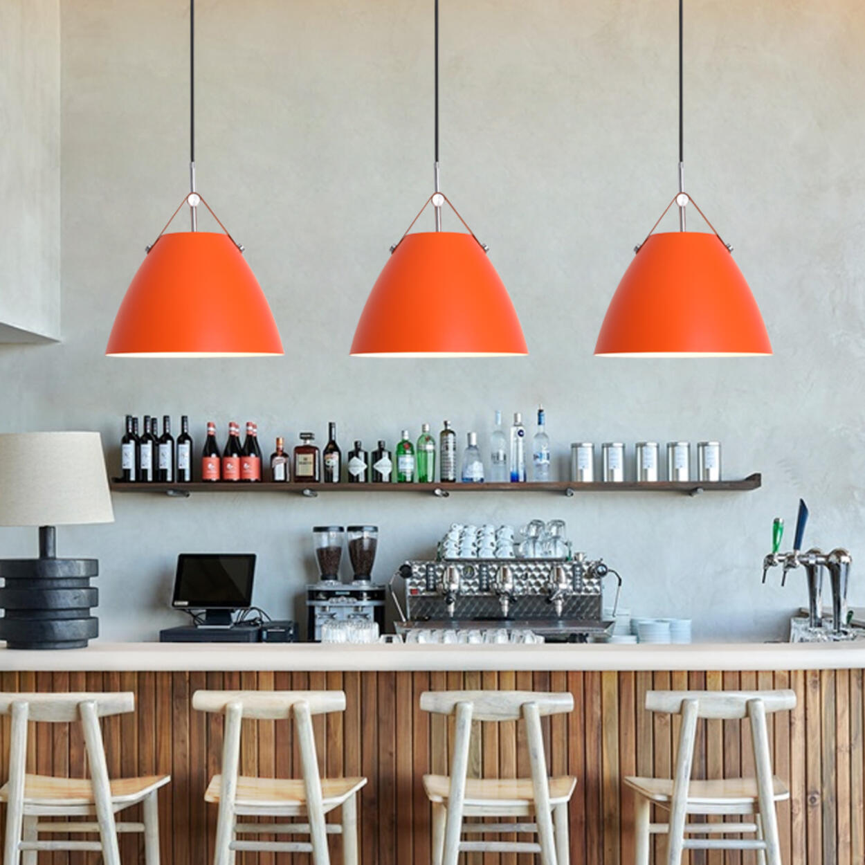 Modern Dome Orange Pendant Light Adjustable Height