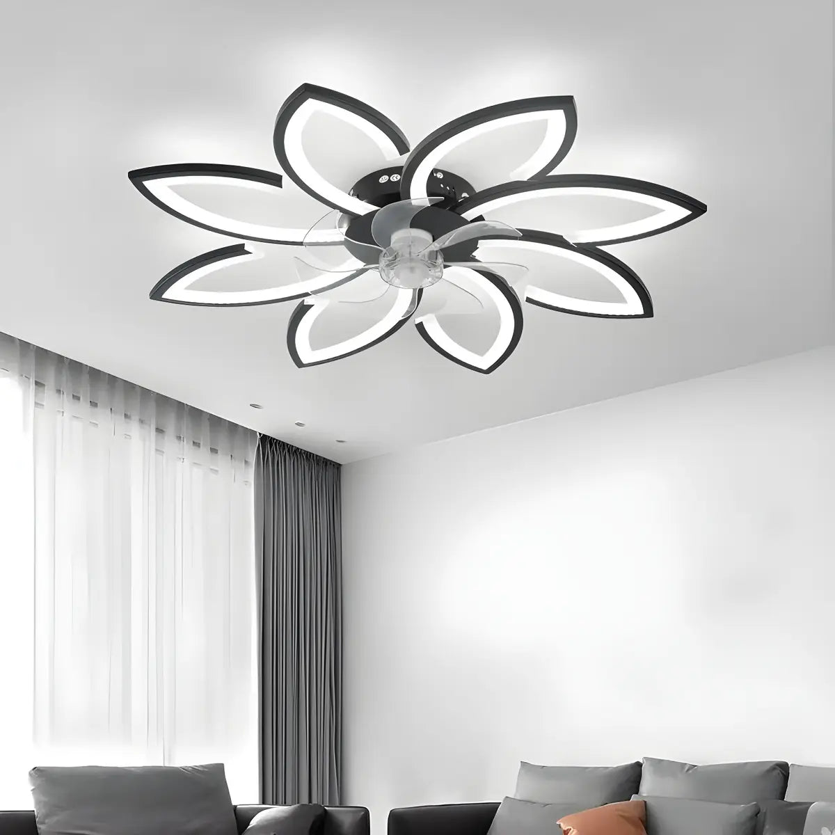 Modern Flower Shaped Dimming Ceiling Fan with LED Light