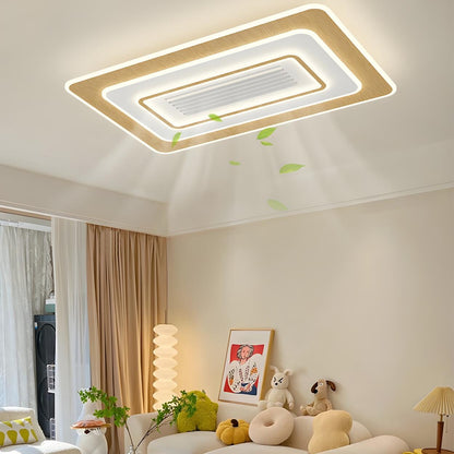 Modern Flush Geometric Bladeless Ceiling Fan with Light