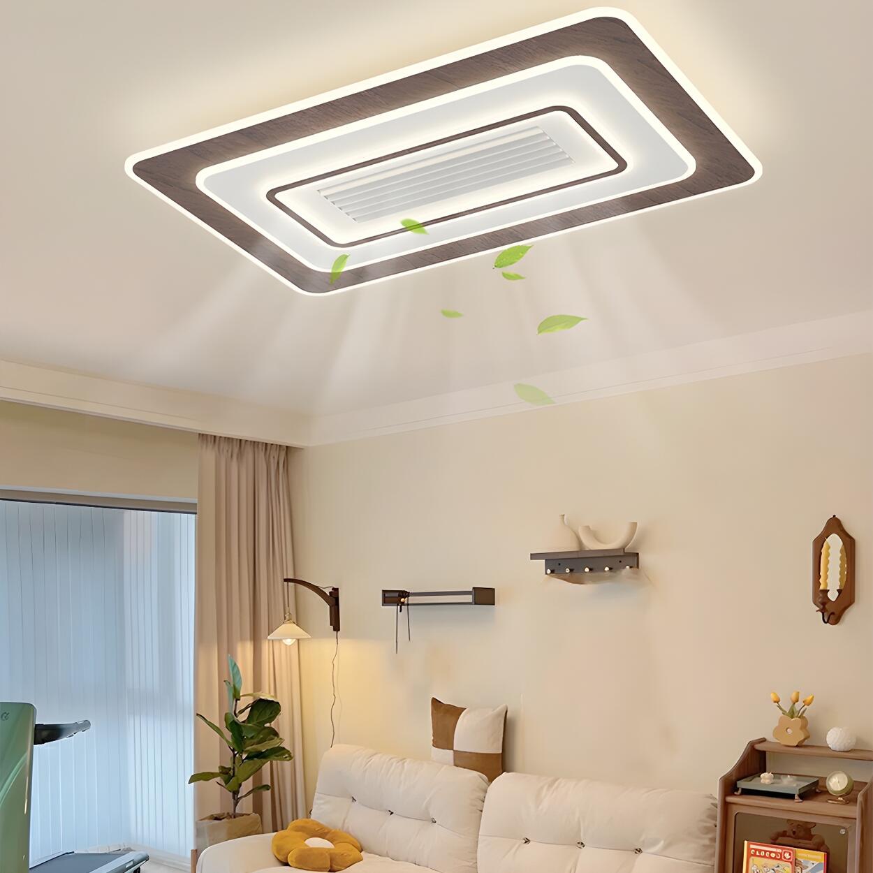 Modern Flush Geometric Bladeless Ceiling Fan with Light